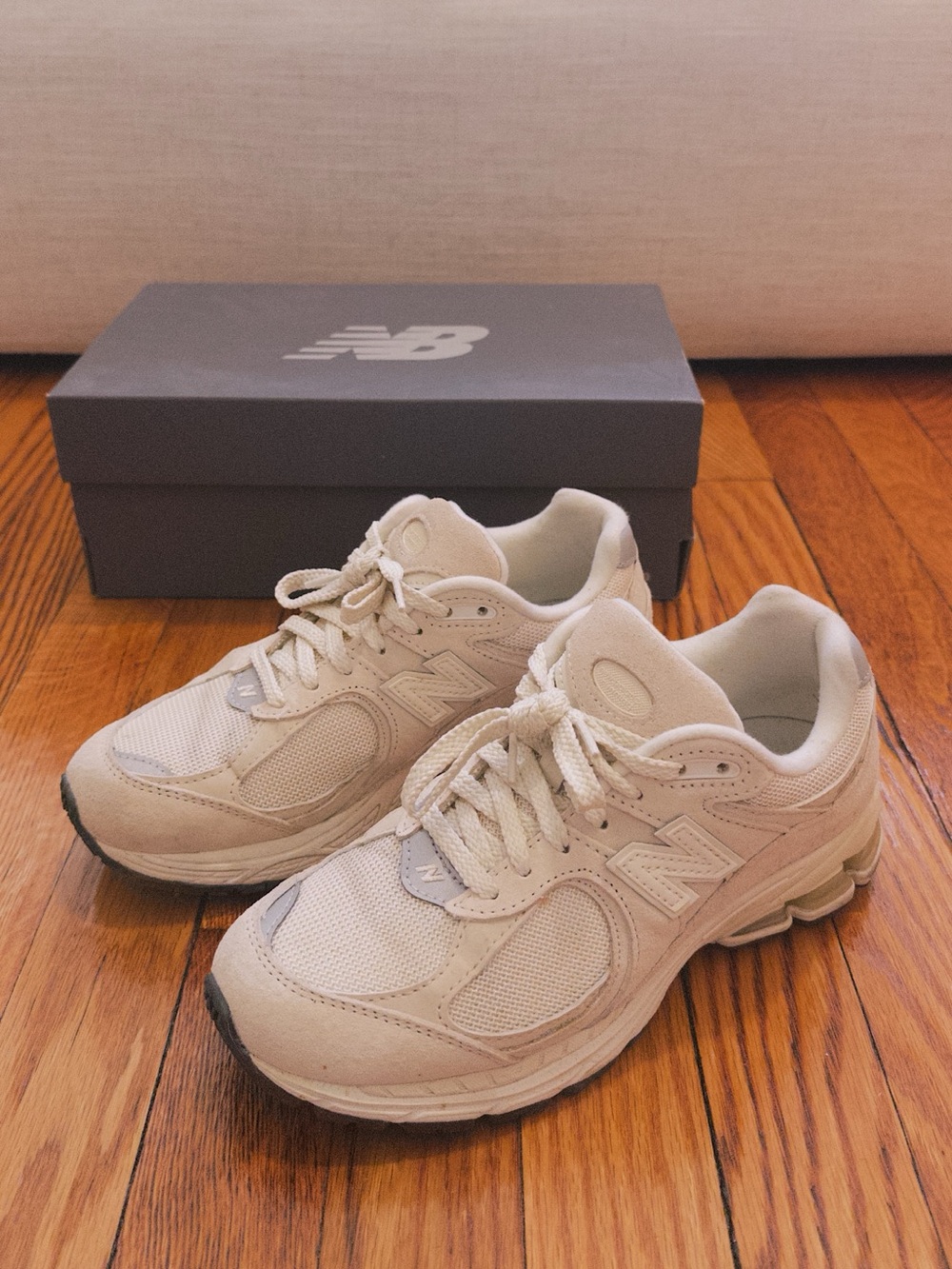 Cream Suede New Balance 2002R, Size W 6 / M 4.5